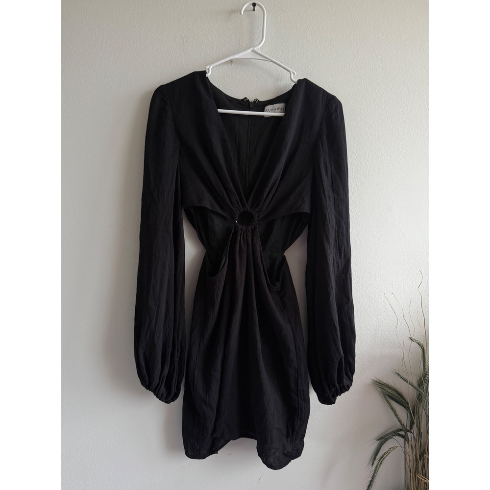 Runaway The Label Womens Black Cutout O-Ring Balloon Sleeve Mini Dress Size S 04